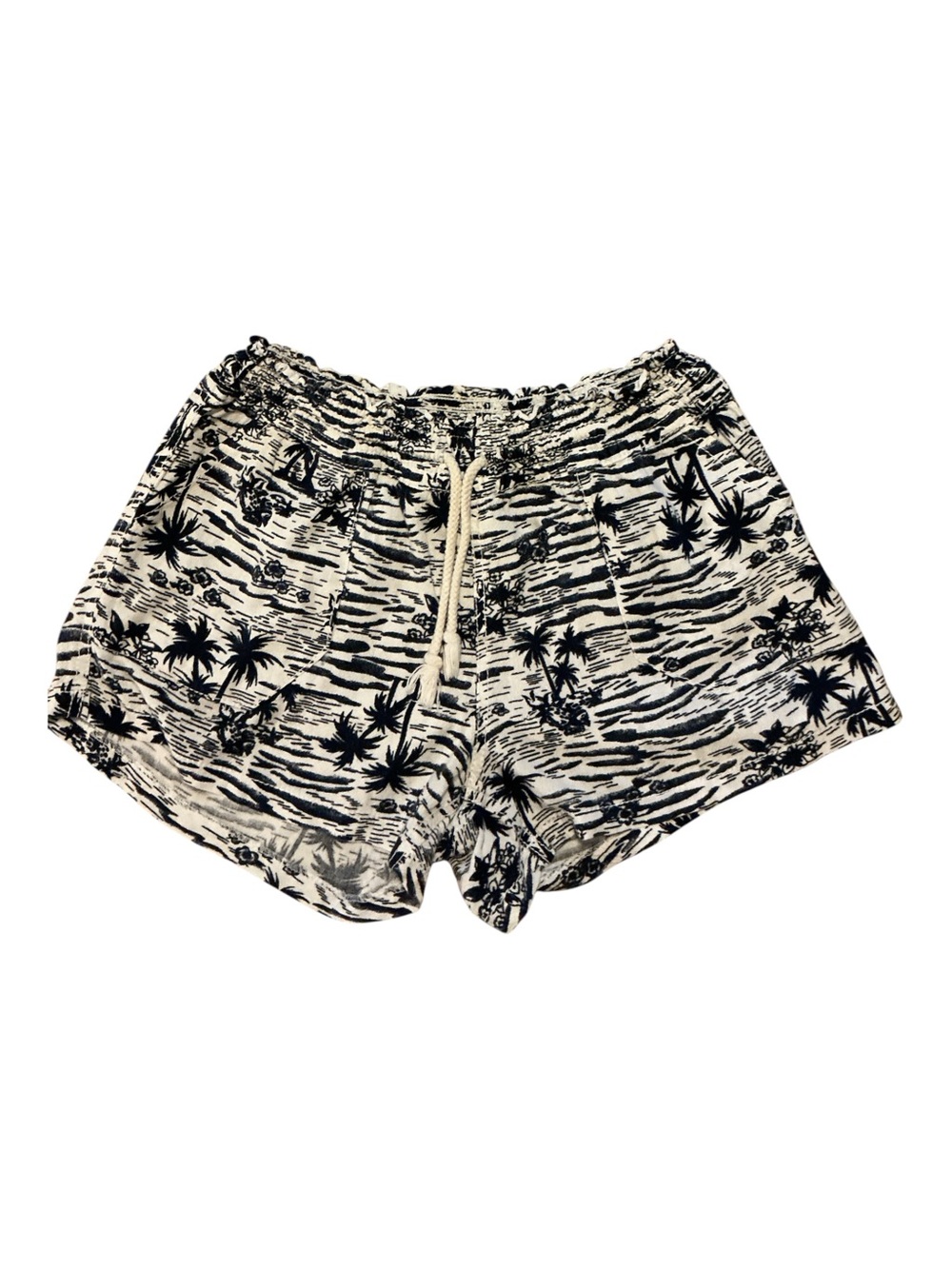 Women's Black and Cream Tropical Print Lounge Shorts